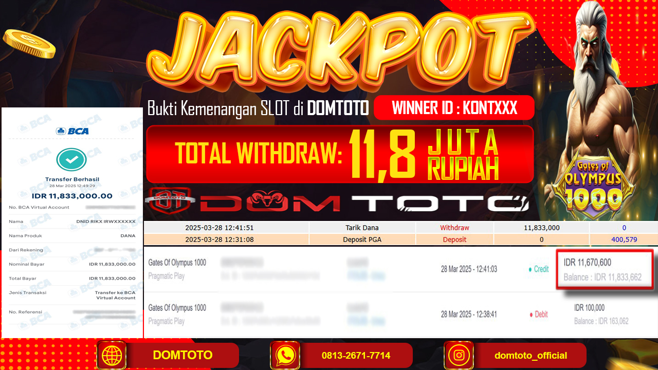 JACKPOT SLOT GATES OF OLYMPUS  1000 28 MARET 2025